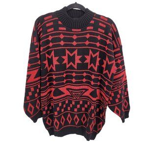 Ellen d kollection womens large red black fair isle sweater acrylic pullover